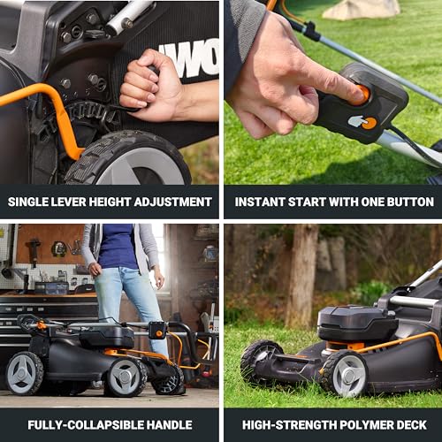 Worx Nitro 40V 21" Push Lawn Mower w/Aerodeck & IntelliCut, Brushless Battery Lawn Mower Up to 1/2 Acre, Cordless Lawn Mower w/ 7-Position Height Adjustment WG752 – Batteries & Charger Included