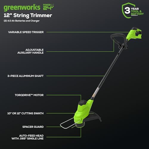 Greenworks 2 x 24V 20" Brushless Cordless (Push) Lawn Mower + Blower (320 CFM) + 12" String Trimmer, (2) 5.0Ah Batteries and Charger Included (125+ Compatible Tools)