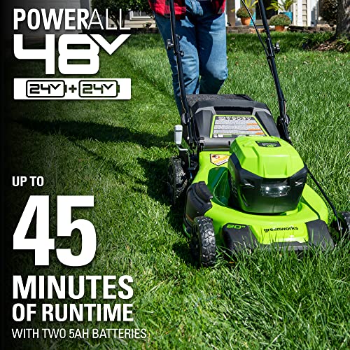 Greenworks 48V (2 x 24V) 20" Brushless Cordless (Push) Lawn Mower (LED Headlight), (2) 4.0Ah Batteries and Dual Port Rapid Charger Included (125+ Compatible Tools)