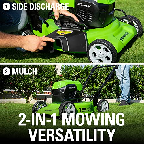 Greenworks 48V (2 x 24V) 19" Brushless Cordless (Push) Lawn Mower (125+ Compatible Tools), (2) 4.0Ah Batteries and Dual Port Rapid Charger Included