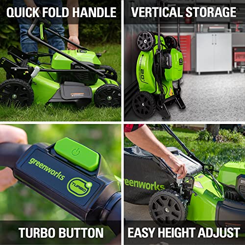 Greenworks 48V (2 x 24V) 20" Brushless Cordless (Push) Lawn Mower (LED Headlight), (2) 4.0Ah Batteries and Dual Port Rapid Charger Included (125+ Compatible Tools)