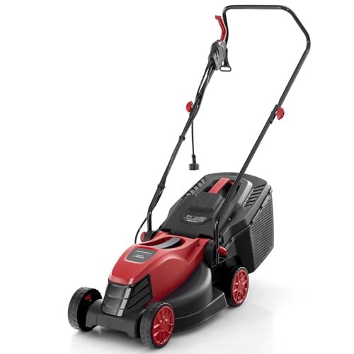 Goplus Electric Lawn Mower, Versatile Corded Lawn Mower with Grass Collection Box, 10 AMP Motor, 13" Cutting Deck, 3 Adjustable Cutting Positions, Walk-Behind Lawnmower for Garden Farm Yard