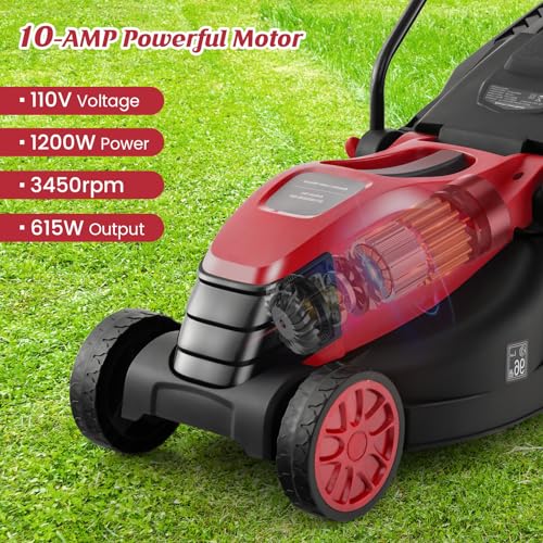 Goplus Electric Lawn Mower, Versatile Corded Lawn Mower with Grass Collection Box, 10 AMP Motor, 13" Cutting Deck, 3 Adjustable Cutting Positions, Walk-Behind Lawnmower for Garden Farm Yard