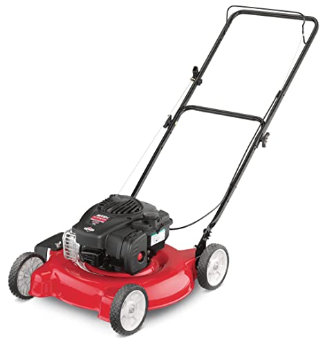 Yard Machines Gas Powered Push Lawn Mower with Engine Oil, 20 Inch Steel Cutting Deck, and Side Discharge for Outdoor Yards, Red/Black