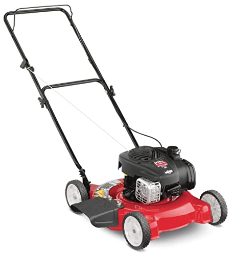 Yard Machines Gas Powered Push Lawn Mower with Engine Oil, 20 Inch Steel Cutting Deck, and Side Discharge for Outdoor Yards, Red/Black