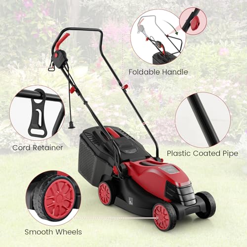Goplus Electric Lawn Mower, Versatile Corded Lawn Mower with Grass Collection Box, 10 AMP Motor, 13" Cutting Deck, 3 Adjustable Cutting Positions, Walk-Behind Lawnmower for Garden Farm Yard