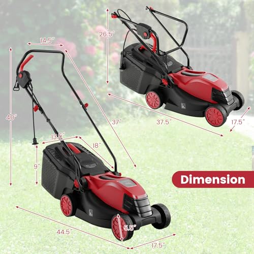 Goplus Electric Lawn Mower, Versatile Corded Lawn Mower with Grass Collection Box, 10 AMP Motor, 13" Cutting Deck, 3 Adjustable Cutting Positions, Walk-Behind Lawnmower for Garden Farm Yard