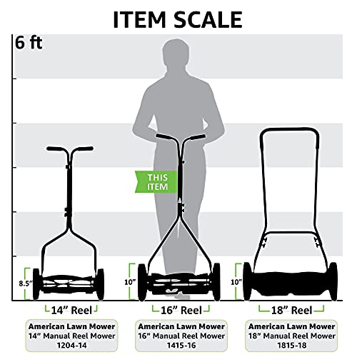 American Lawn Mower Company 1415-16 16-Inch 5-Blade Push Reel Lawn Mower, 5-Blade, Gray