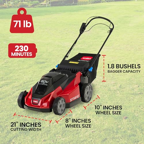 Toro Lightweight Foldable 60-Volt 21-Inch Deck Stripe Cordless Electric Battery Self Propelled Walk Behind Lawn Mower w/Adjustable Speed & Cut Height