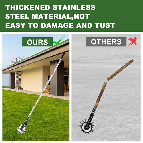YEELOR Wheel Rotary Edger, Manual Lawn Edger, Hand Garden Edger with Strong 3 Sections Stainless Steel Handle with Cushion Grip, 58.3-Inch Length