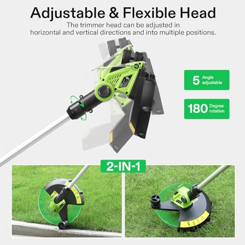 VIVOSUN 12” Cordless String Trimmer and Edger, 20V 2.0Ah Weed Eater, 2-Speed Control with Adjustable Head, Pole & Handle, Spool, Lightweight & Compact Trimmer, Battery and Fast Charger Included
