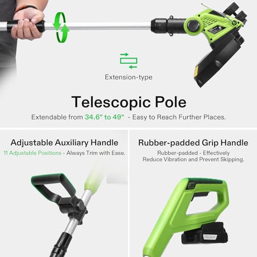 VIVOSUN 12” Cordless String Trimmer and Edger, 20V 2.0Ah Weed Eater, 2-Speed Control with Adjustable Head, Pole & Handle, Spool, Lightweight & Compact Trimmer, Battery and Fast Charger Included
