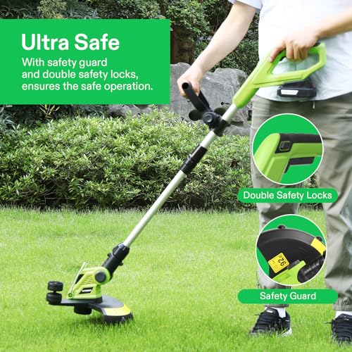 VIVOSUN 12” Cordless String Trimmer and Edger, 20V 2.0Ah Weed Eater, 2-Speed Control with Adjustable Head, Pole & Handle, Spool, Lightweight & Compact Trimmer, Battery and Fast Charger Included
