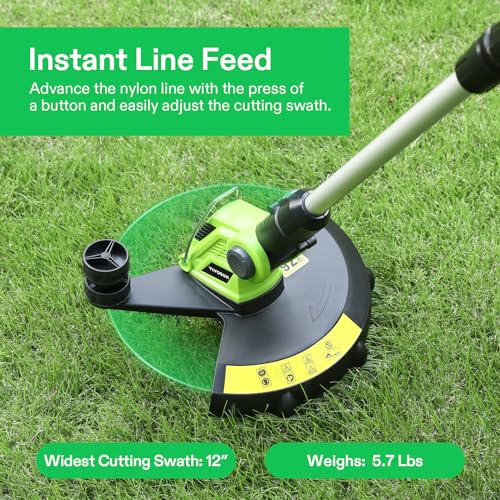 VIVOSUN 12” Cordless String Trimmer and Edger, 20V 2.0Ah Weed Eater, 2-Speed Control with Adjustable Head, Pole & Handle, Spool, Lightweight & Compact Trimmer, Battery and Fast Charger Included