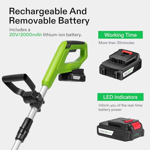 VIVOSUN 12” Cordless String Trimmer and Edger, 20V 2.0Ah Weed Eater, 2-Speed Control with Adjustable Head, Pole & Handle, Spool, Lightweight & Compact Trimmer, Battery and Fast Charger Included