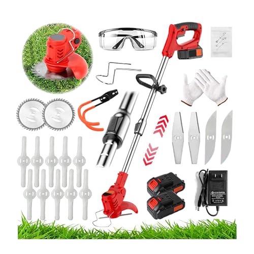 Battery Powered Edger Lawn Tool Cordless Trimmers Lawn Edger String Trimmer with Batteries & Replace Blades for Yard Garden,red