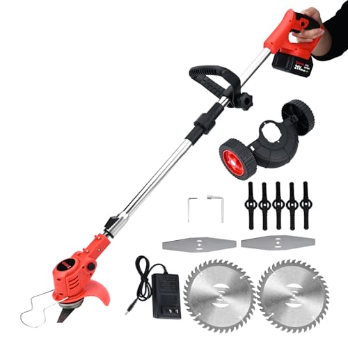Weed Eater Battery Powered, 21v Battery Powered Weed Eater, 3-in-1 Grass Trimmer/Wheel Edger, 4.0 Ah Battery for Garden,Yard,Lawn Cutting(Red) by SHINTYOOL