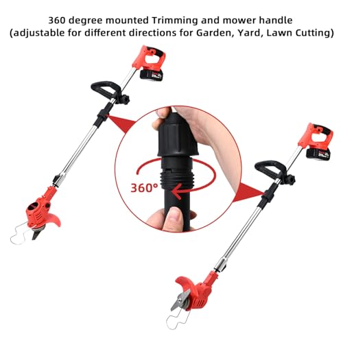 Weed Eater Battery Powered, 21v Battery Powered Weed Eater, 3-in-1 Grass Trimmer/Wheel Edger, 4.0 Ah Battery for Garden,Yard,Lawn Cutting(Red) by SHINTYOOL