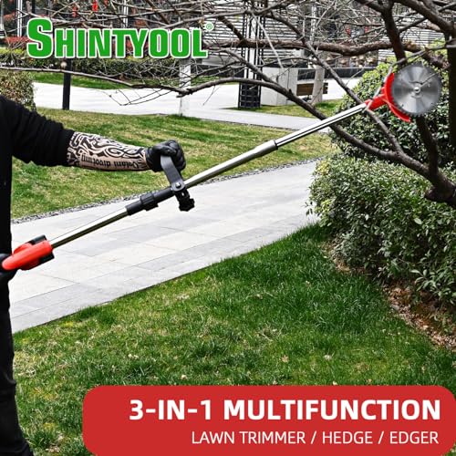 Weed Eater Battery Powered, 21v Battery Powered Weed Eater, 3-in-1 Grass Trimmer/Wheel Edger, 4.0 Ah Battery for Garden,Yard,Lawn Cutting(Red) by SHINTYOOL