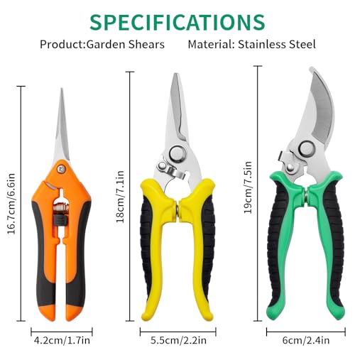 Garden Pruning Shears 3 Pack Gardening Shears Garden Scissors Stainless Steel Garden Shears Pruning Scissors Garden Clippers Pruning Shears for Gardening Garden Tools