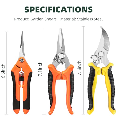 EWPJDK 3 Pack Garden Pruning Shears, Stainless Steel Garden Shears, Gardening Shears, Gardening Scissors, Garden Scissors, Garden Clippers, Pruning Snips, Pruning Shears for Gardening Garden Tools