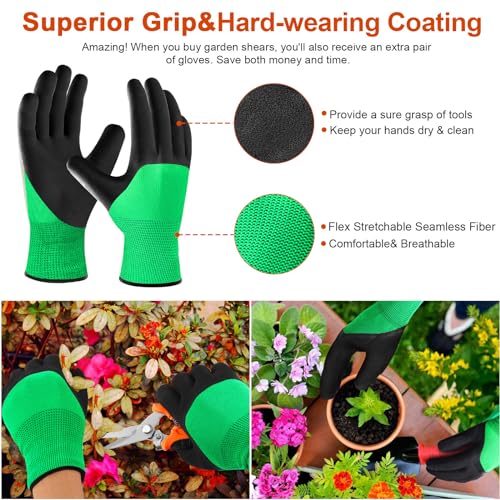 3 Pack Garden Pruning Shears Stainless Steel Blades Handheld Pruners Set with Gardening Gloves
