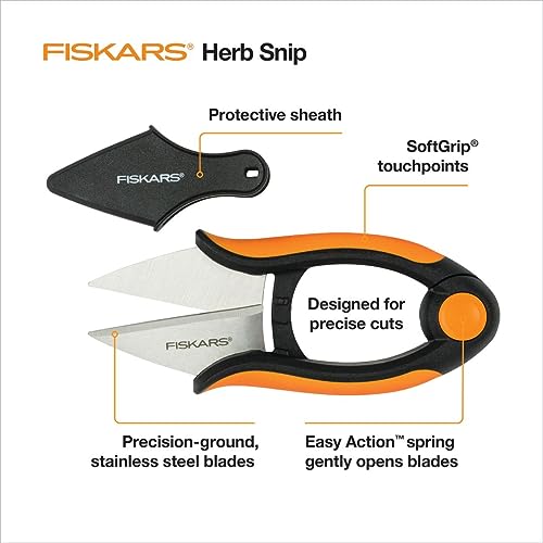 Fiskars Garden Herb Snips - 5" Garden Shears with Sheath and SoftGrip Handle - Yard and Garden Tools - Orange/Black