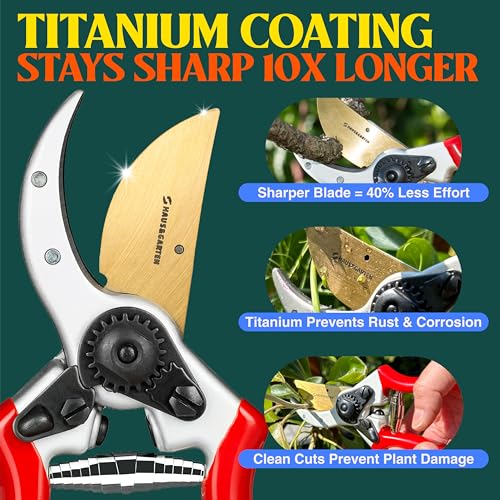 Haus & Garten ClassicPRO 8.5" Professional Premium Titanium Bypass Pruning Shears - Use As Pruners, Garden Shears, Heavy Duty Handheld Pruning Shears For Gardening, Clippers, Pruning Scissor Tool