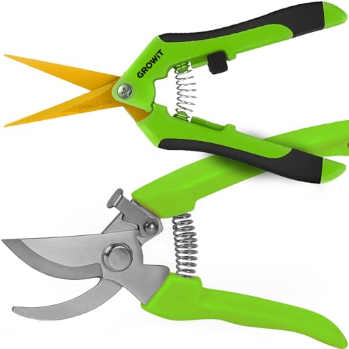 Pruning Shears & Gardening Scissors Set - 7" Titanium Coated Sharp Garden Clippers, Stainless Steel Garden Shears for Plant - Garden Pruners, Florist Scissors with Non-Slip Grip
