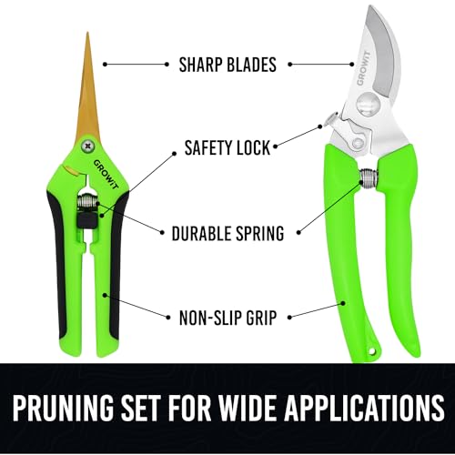 Pruning Shears & Gardening Scissors Set - 7" Titanium Coated Sharp Garden Clippers, Stainless Steel Garden Shears for Plant - Garden Pruners, Florist Scissors with Non-Slip Grip