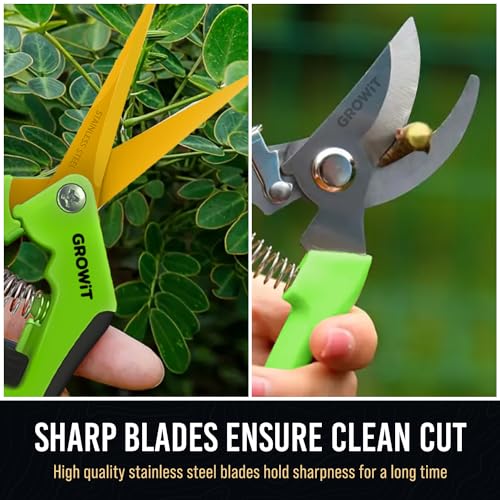 Pruning Shears & Gardening Scissors Set - 7" Titanium Coated Sharp Garden Clippers, Stainless Steel Garden Shears for Plant - Garden Pruners, Florist Scissors with Non-Slip Grip