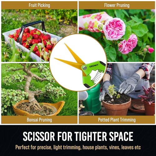 Pruning Shears & Gardening Scissors Set - 7" Titanium Coated Sharp Garden Clippers, Stainless Steel Garden Shears for Plant - Garden Pruners, Florist Scissors with Non-Slip Grip