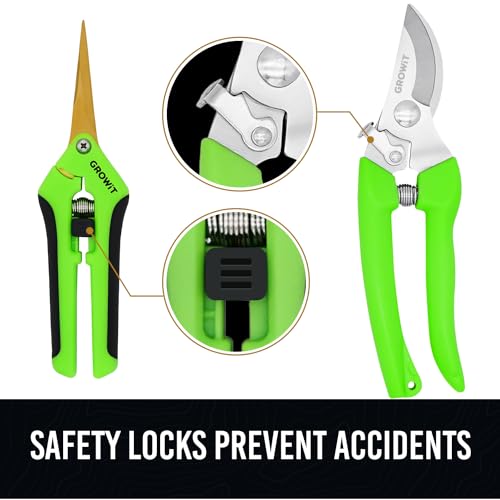 Pruning Shears & Gardening Scissors Set - 7" Titanium Coated Sharp Garden Clippers, Stainless Steel Garden Shears for Plant - Garden Pruners, Florist Scissors with Non-Slip Grip