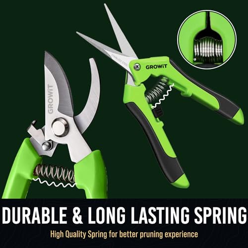 Pruning Shears & Gardening Scissors Set - 7" Titanium Coated Sharp Garden Clippers, Stainless Steel Garden Shears for Plant - Garden Pruners, Florist Scissors with Non-Slip Grip