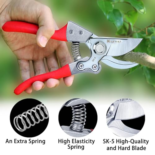Kynup Pruning Shears for Gardening, Garden Hand Shears, Professional Bypass Pruner Hand Shears Heavy Duty, Pruners for Gardening, Garden Clippers, Hedge Shears, Garden Tools(Red)