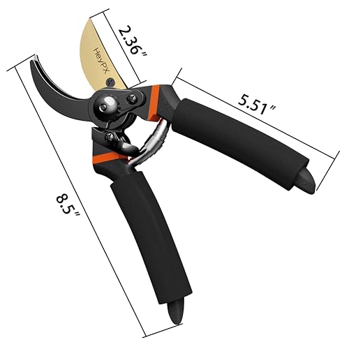 HeyPX Bypass Pruning Shears 8.5" Garden Clippers, Professional Premium Hand Pruners, Multipurpose Gardening Supplies - Super Sharp Garden Scissors Heavy Duty Tool (Including an Extra Blade and Spring)