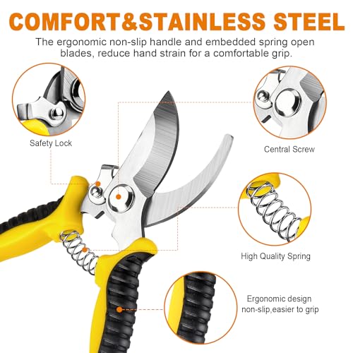 2 Packs Pruning Shears, Garden Shears, Garden Scissors, Garden Pruners Stainless Steel Pruning Shears for Gardening, Garden Clippers, Gardening Tools Scissors with Storage Bag