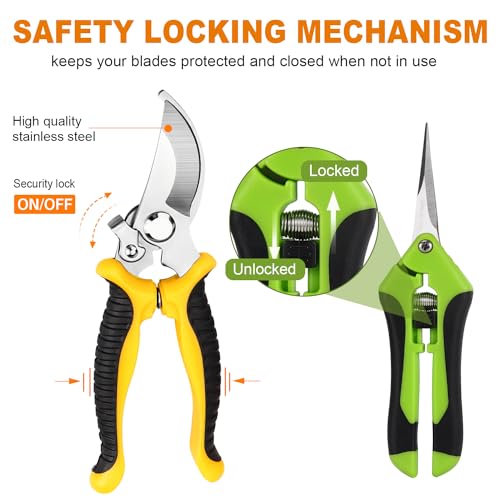 2 Packs Pruning Shears, Garden Shears, Garden Scissors, Garden Pruners Stainless Steel Pruning Shears for Gardening, Garden Clippers, Gardening Tools Scissors with Storage Bag