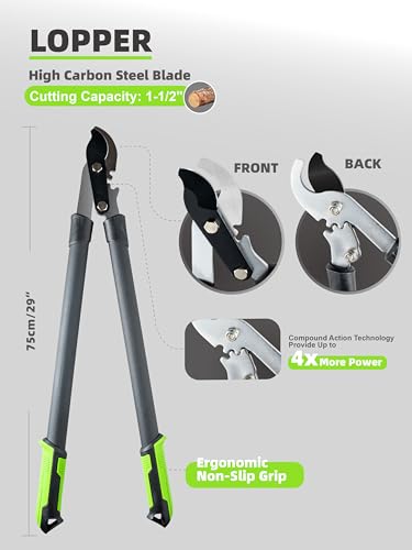 HIGFIRE 3pcs Pruner Gardening Scissors Kit with Lopper, Hedge Clipper and Pruning Shear for Yard, Lawn & Garden, Professional Branch Cutter Tree Trimmer for Indoor & Outdoor Gardening