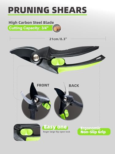 HIGFIRE 3pcs Pruner Gardening Scissors Kit with Lopper, Hedge Clipper and Pruning Shear for Yard, Lawn & Garden, Professional Branch Cutter Tree Trimmer for Indoor & Outdoor Gardening