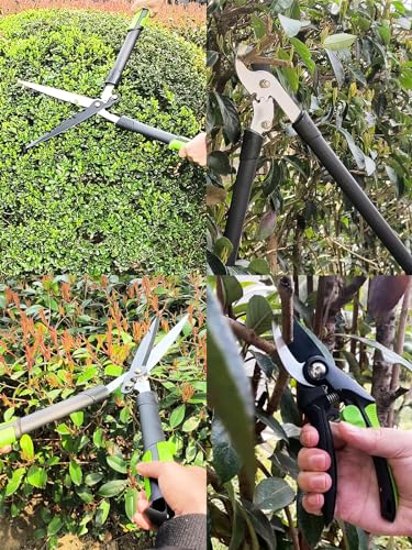 HIGFIRE 3pcs Pruner Gardening Scissors Kit with Lopper, Hedge Clipper and Pruning Shear for Yard, Lawn & Garden, Professional Branch Cutter Tree Trimmer for Indoor & Outdoor Gardening