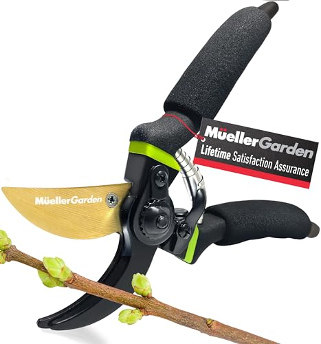Mueller Soft Grip Garden Pruning Shears, Heavy Duty Pro Series Garden Clippers, Bypass Pruners, Durable Hardened Titanium Blades, 3/4" Cutting Diameter, Blade Lock