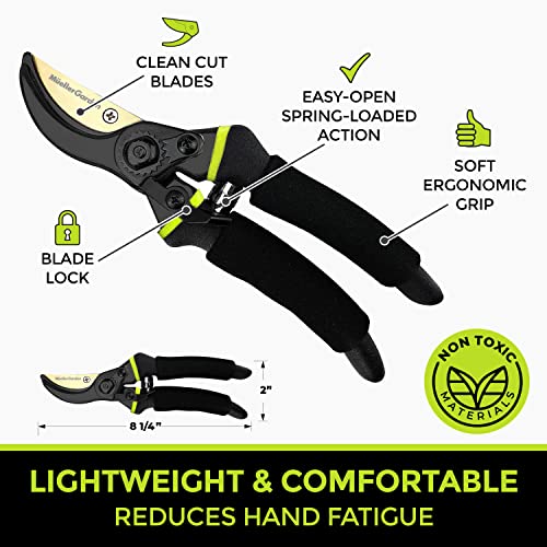 Mueller Soft Grip Garden Pruning Shears, Heavy Duty Pro Series Garden Clippers, Bypass Pruners, Durable Hardened Titanium Blades, 3/4" Cutting Diameter, Blade Lock