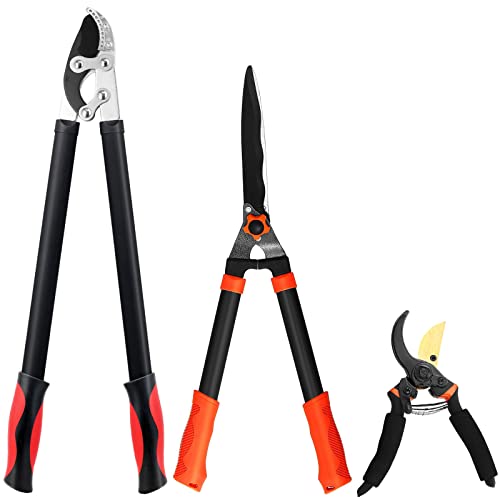 YRTSH Loppers Hedge Shears & Pruners Combo Set 3-Piece Hedge Clippers, Heavy Duty Tree & Shrub Care Kit for Yard, Lawn & Garden, Professional Branch Cutter Tree Trimmer for Indoor & Outdoor Gardening