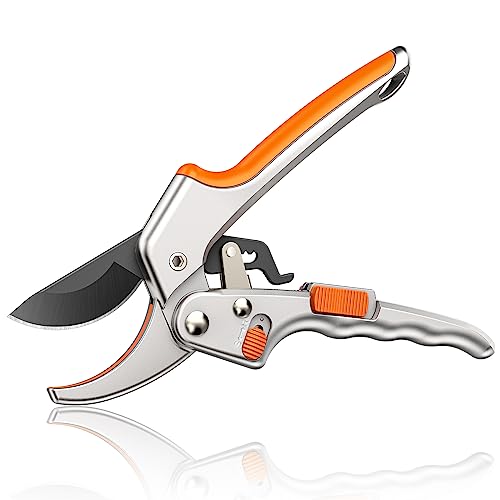 Pruning Shears, Kenossion Gardening Tools - Garden Shears with Ratchet Anvil, Professional Pruners for Gardening, Garden Clippers/Pruning Scissors with Stainless Steel Blades & Non-slip Handle