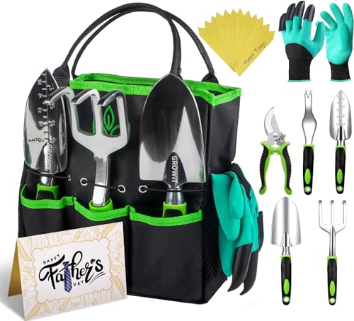 Heavy Duty Garden Tools 10 Pieces Set - Rust Proof, Durable Gardening Supplies for Dad from Wife, Son, Daughter - Ergonomic Gardening Hand Tools