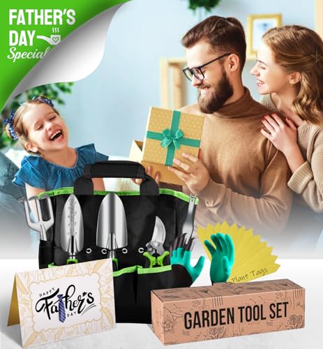 Heavy Duty Garden Tools 10 Pieces Set - Rust Proof, Durable Gardening Supplies for Dad from Wife, Son, Daughter - Ergonomic Gardening Hand Tools