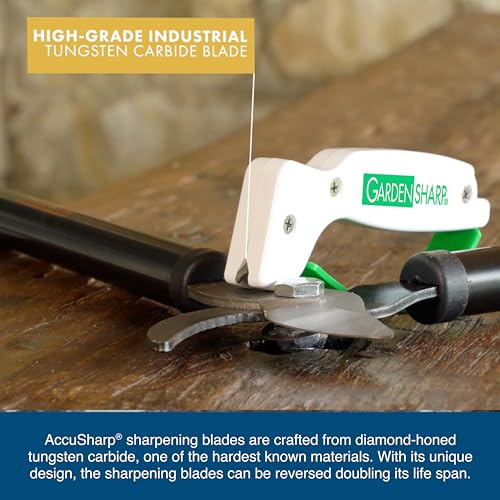 AccuSharp Garden Tool Sharpener, Diamond-Honed Tungsten Carbide Blades, Restores, Repairs, Sharpens & Hones Lawnmower Blades, Secateurs, Limb Loppers, Hoes, Shovels, and Scythes