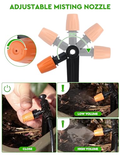Landtouch Drip Irrigation System, Garden Watering System with Adjustable Drip Emitters Misting Sprinkler, Efficient Sprinkler System Kit for Flower Bed, Raised Bed, Greenhouse, Lawn
