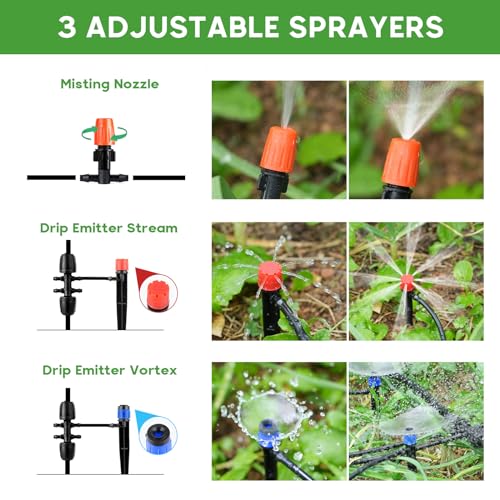 EYYA Drip Irrigation System Kit, 226FT Automatic Micro Irrigation Kit Patio Misting Plant Watering System with 1/2 inch 1/4 inch Drip Irrigation Tubing,Adjustable Nozzle Emitters for Garden Greenhouse